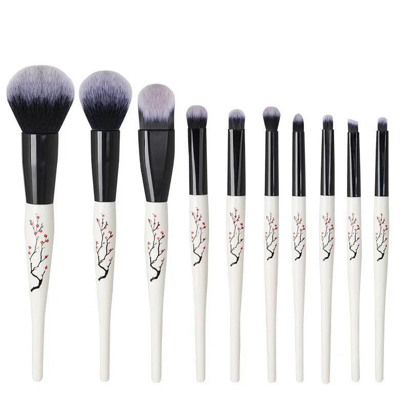 

10 Pcs Hot Fashion Chinese Style Exquisite Girl Must brushes makeup Plastic Handle Make up Brushes Plum Pattern Makeup Brush Set, Pink, white, silver, gold