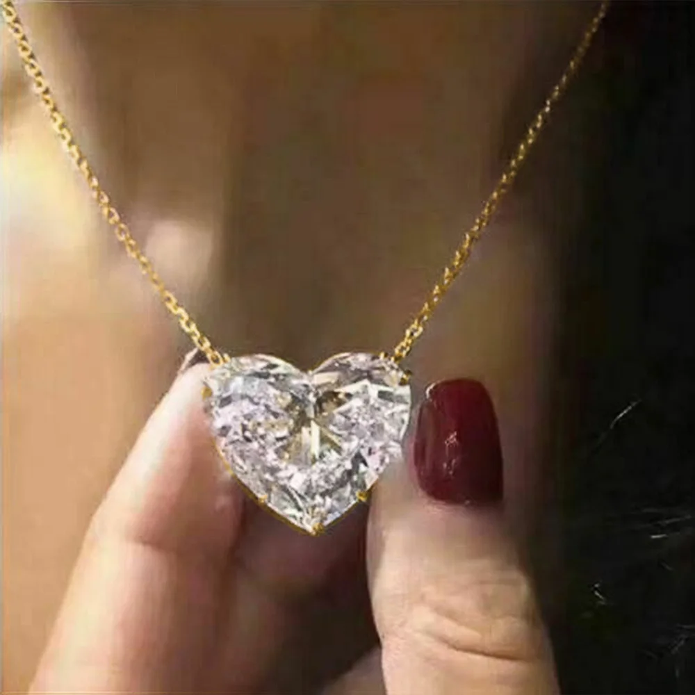 

17KM simple zircon crystal love heart pendant necklace for women girl jewelry gift, Gold