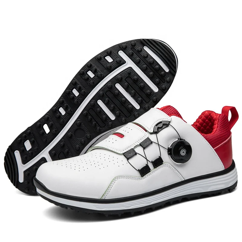 

New Arrival OEM Wholesales PU Mens Non-slip Auto Rotation Shoelace Professional Black Golf Shoes
