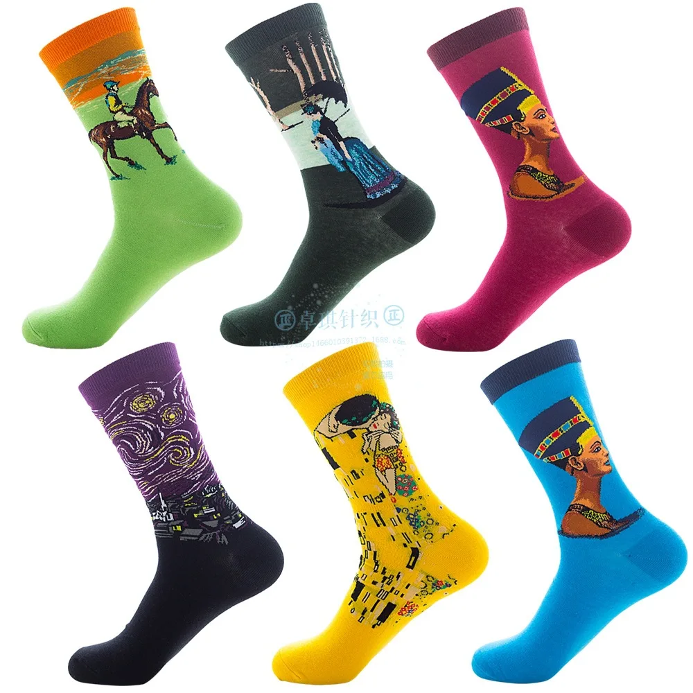 wholesale Celebrity oil Painting mona Lisa pattern waterproof fashion anti slip warm happy fun art socks