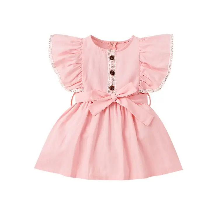 

New arrival summer cute pink toddlers girls dress flutter sleeve kids cotton dresses