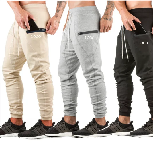 

Hotsale Men Gym Sport Running Pants Casual Zipper Pocket Fitness Training Workout Bottom Skinny Sweatpants Trousers Jogger, As pictures