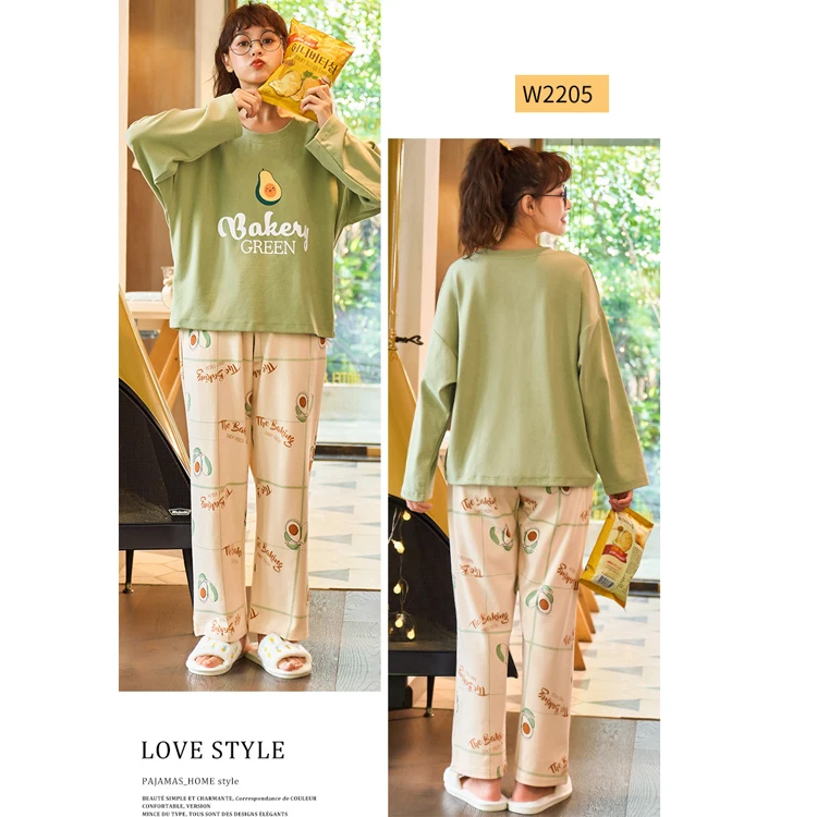 

New Home Wear Cotton Spring Autumn Winter Long Sleeves Two-Piece Korean Plus Size Student Womens Cartoon Pajamas Set, 38 colors