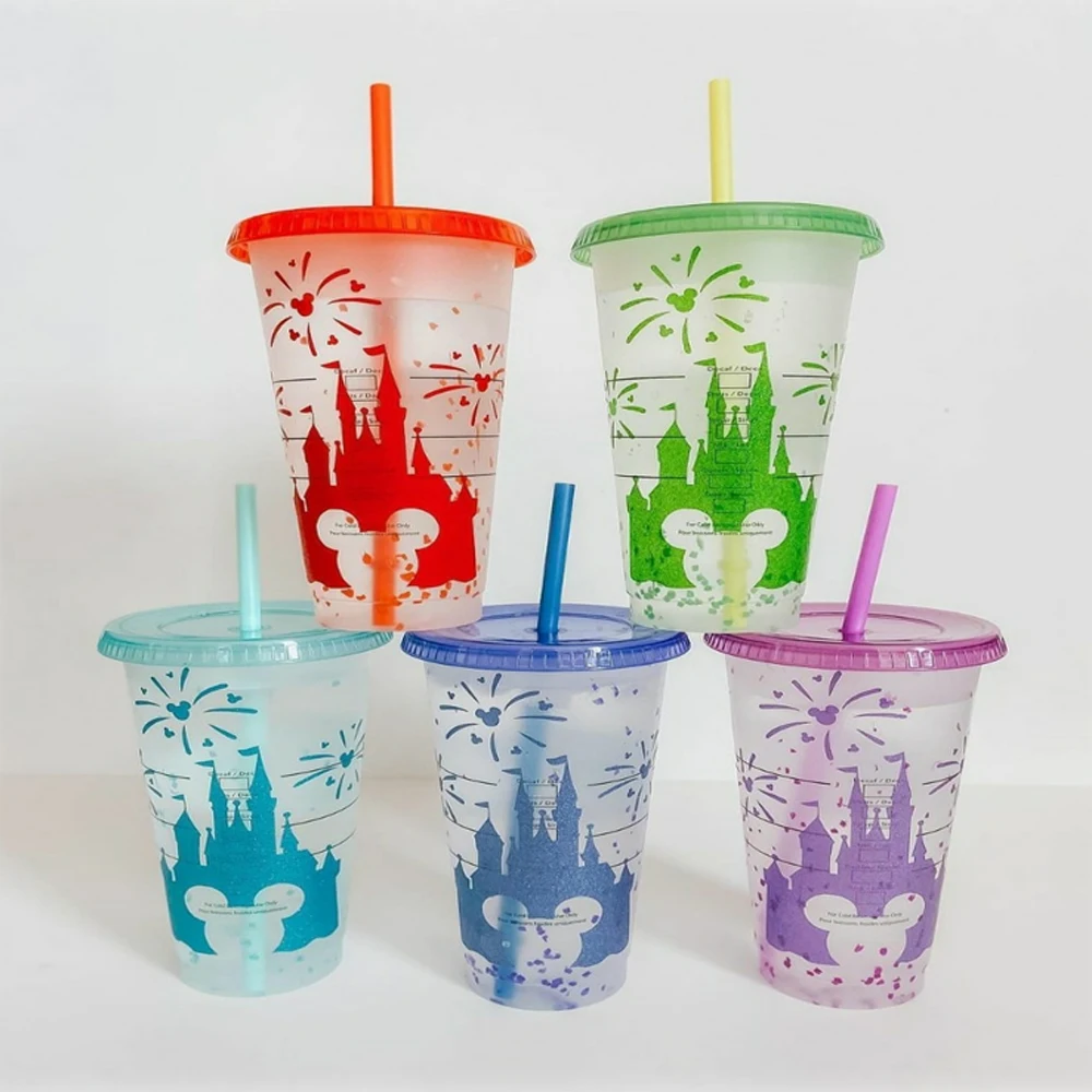 

2021 Summer New  24 oz Reusable Confetti Cup Grande Kids Plastic Color Changing Reusable Cup, Mixed color