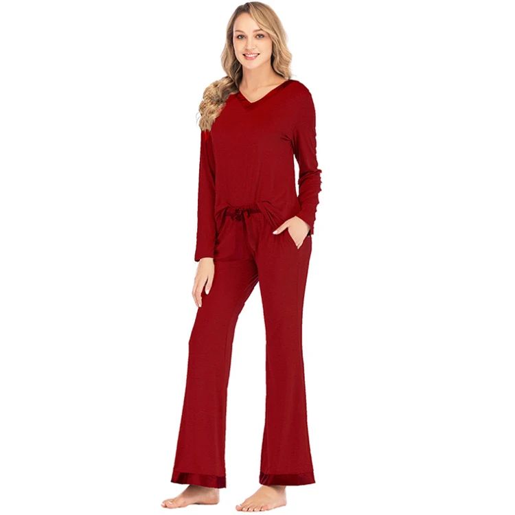 

2020 Autumn Winter New Casual Two Piece Long Sleeve Pajamas For Women, 4 colors