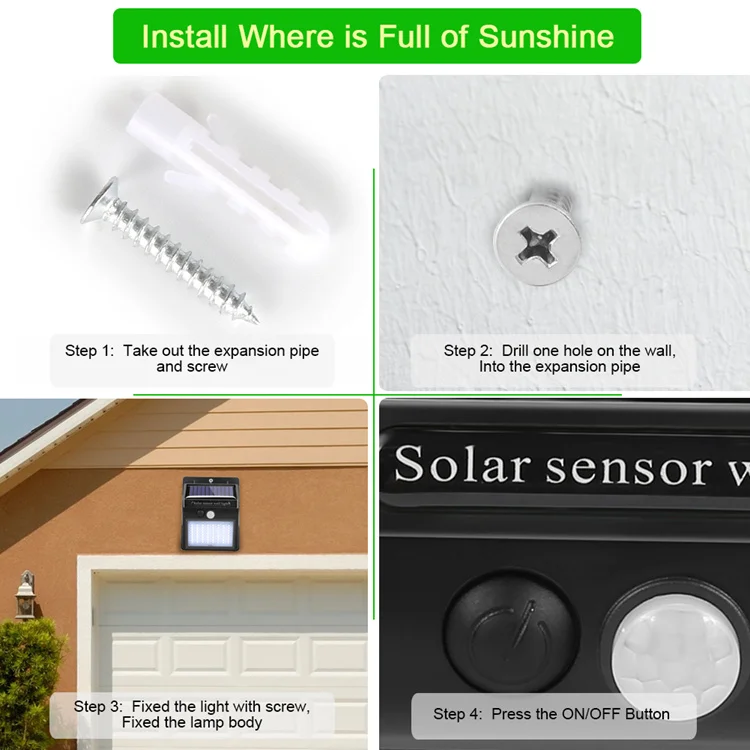 100 LED 140 LED Wide Angle Solar Power Wall Lamp Waterproof Motion Sensor Garden Solar Light Outdoor
