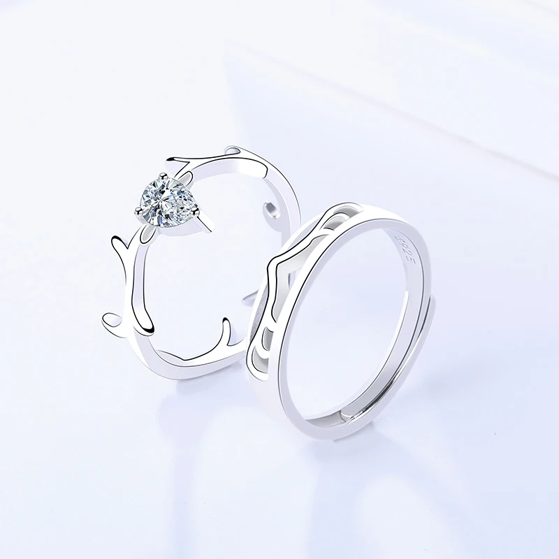 

S925 silver jewelry creative antler couple ring factory direct supply wholesale