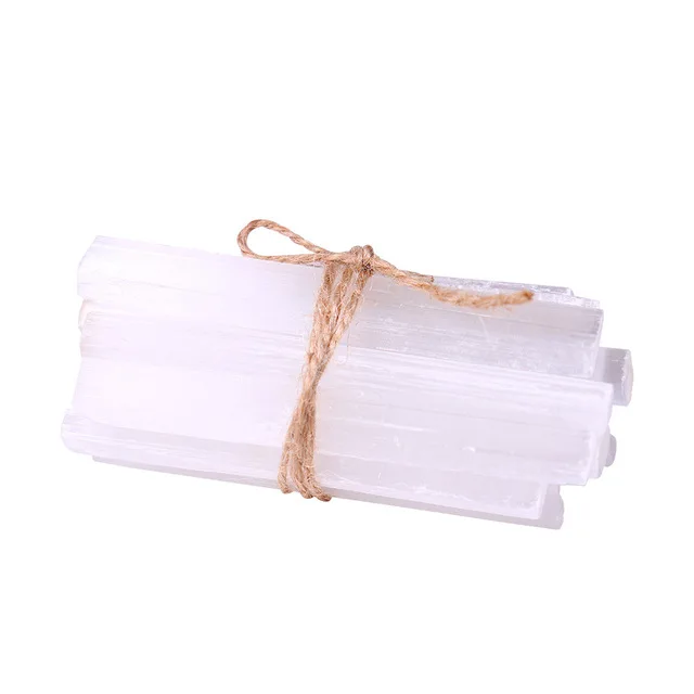 

Wholesale natural stones white selenite plate sticks raw crystal set gift meditation