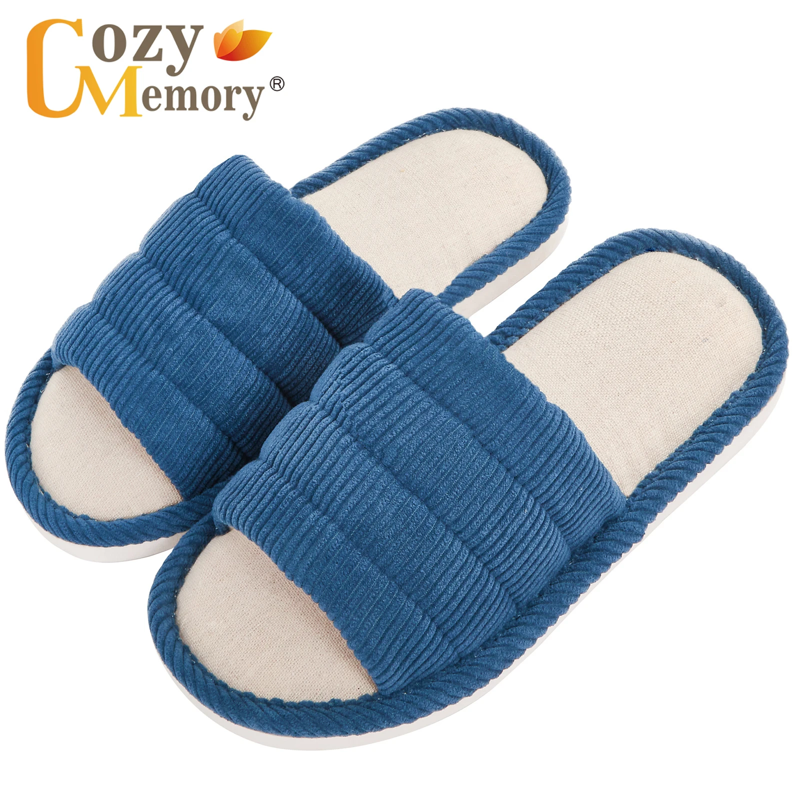 

Cozy Memory Corduroy Memory Foam House Open Toe Slippers For Women Men Slip On Bedroom Shoes With Indoor Outdoor