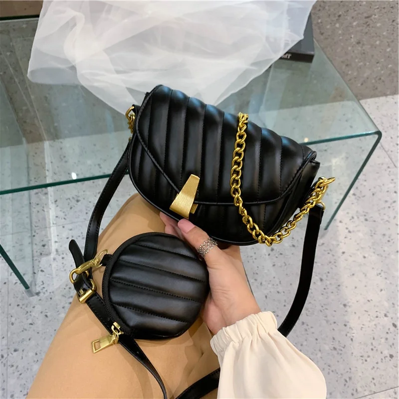 

Korean style chain embroidery thread fashion shoulder bag trendy wild pu leather personality lady messenger bag