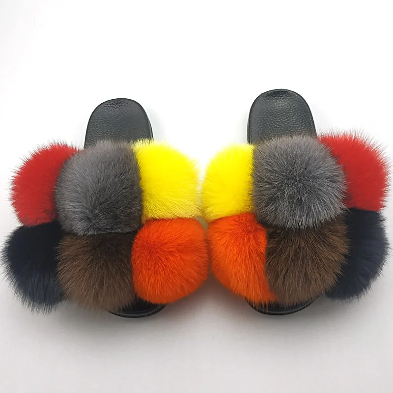 

2021 Ladies Fur Slide Sandals Slippers Faux Fur Slides Slipper Furry Plush Slippers Women, As photo