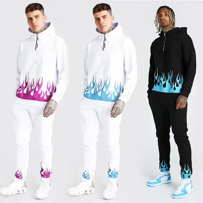 

New Design Odm Casual 3D Printing Slim Fit Plain Cotton Sublimation Flame Tracksuit Men Designer Sweater Clothing, As picture