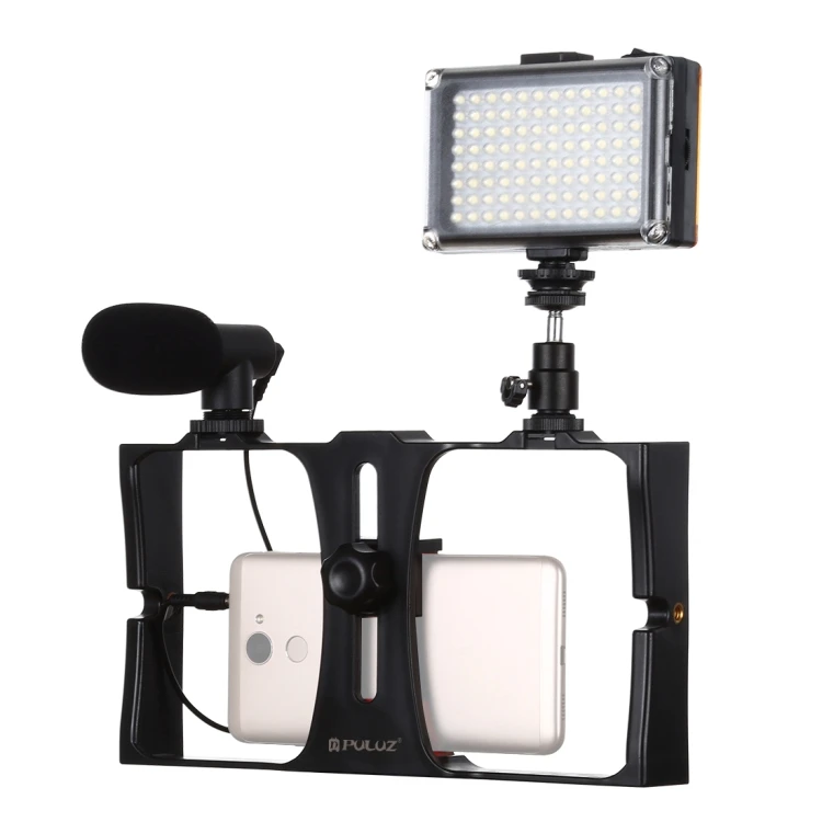 

PULUZ Vlogging Live Broadcast LED Selfie Light Smartphone Video Rig Handle Stabilizer Bracket Kits with Microphone