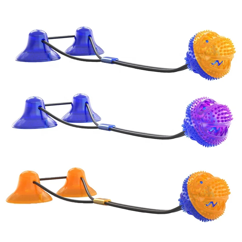

Factory Wholesale Rubber Pet Tug Toys Double Suction Cup Interactive Dog Pooshes Chew Toy With Bell, Blue+orange/blue+purple/orange+blue