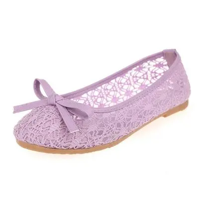 

Perforated breathable lace mesh cloth shoes flat with bowknot single shoes shallow mouth large women's shoes, As shown in figure