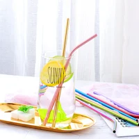 

On sale Pink Purple Reusable Stainless Steel Metal Drinking Straws with Cleaning Brush