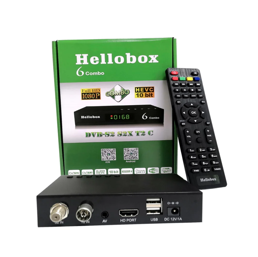 

Hellobox 6 Combo DVB S2 S2X T2 Auto Biss PowerVu Support Cccam Newcam Mgcam Satellite Receiver, Black