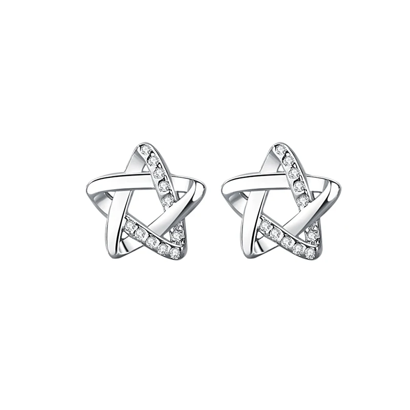 

Simple fashion 925 Sterling Silver women earring stud star zircon rhodium plated earring