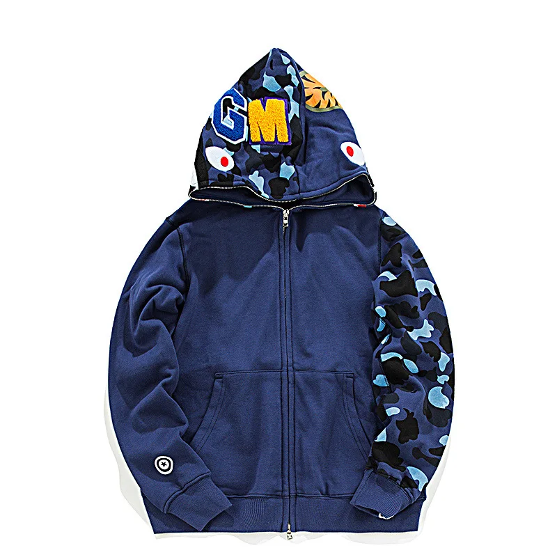 

Hot Sale Wholesale Camo Ape Bape Shark Hoodie Casual Full Zipper Sweatshirts Unisex Jacket, Picture color