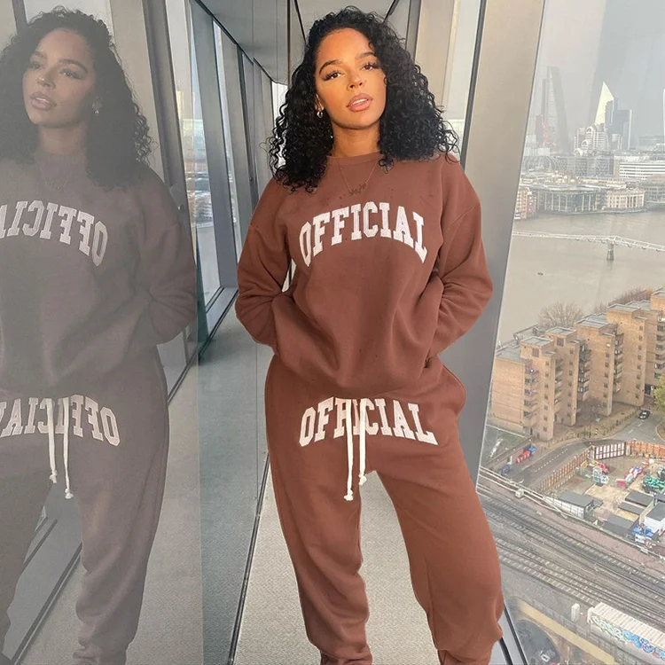 

2021 Fall Winter Clothing Letter Print Crewneck Sweatshirt And Pants Jogger Outfits 2Piece Sets For Women Sweatsuits