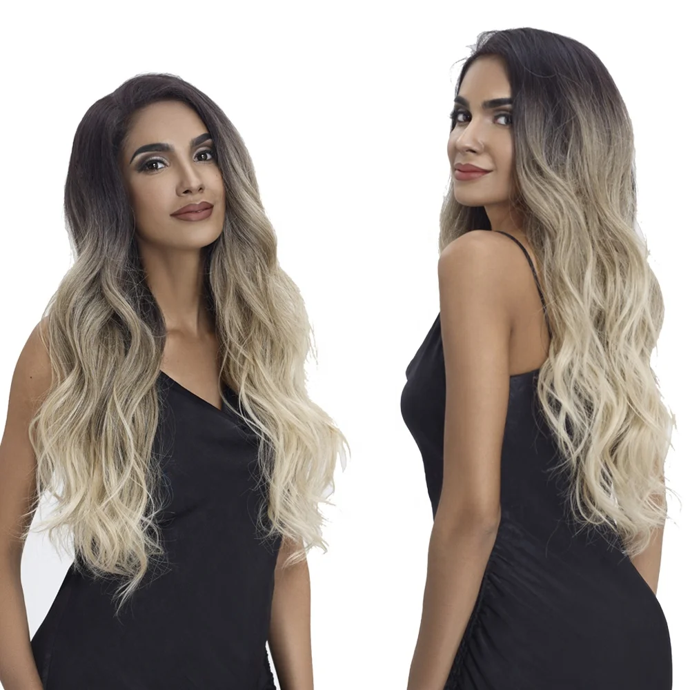 

28 Inch Body Wave blonde lace front 360 lace frontal ombre lace heat resistant u part long wavy synthetic hair wig