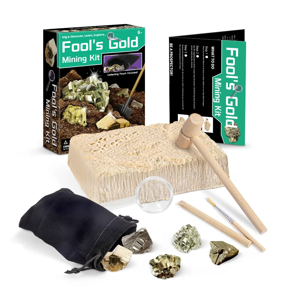 

2022 educational archaeological unisex toy fun diy 5 assorted pyrite mining kit golden fool's gold dig out for kid