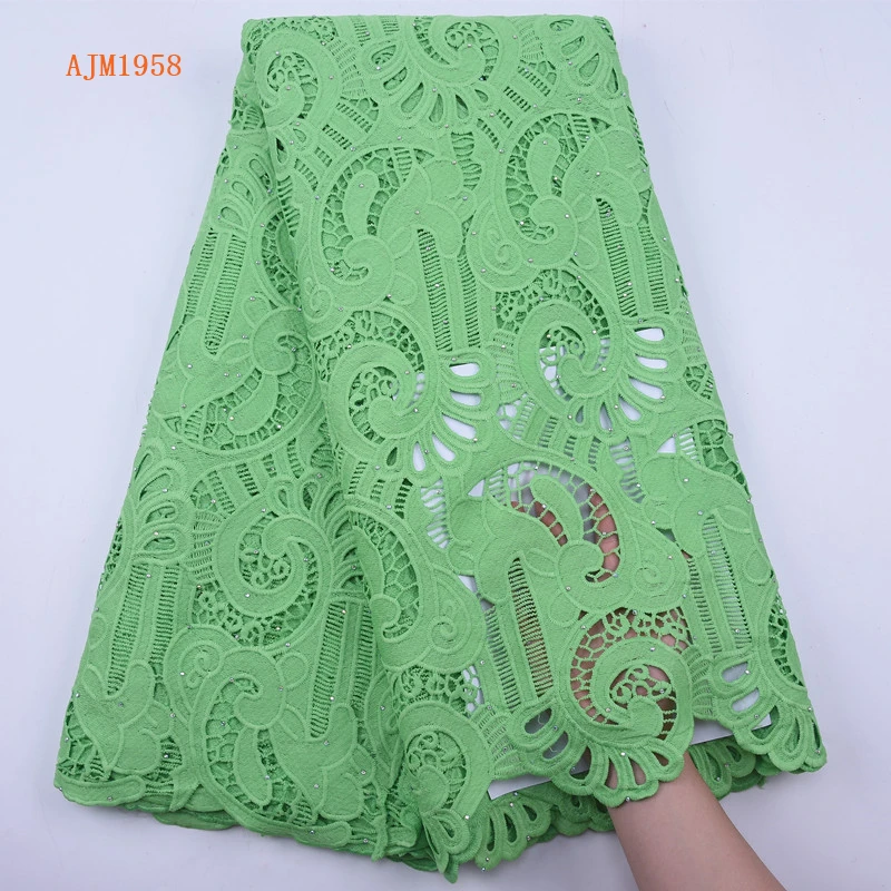 
Newest African Guipure Cord Lace Fabric High Quality French Water Soluble Cotton Lace Fabric With Stones For Nigerian Dress 1958 