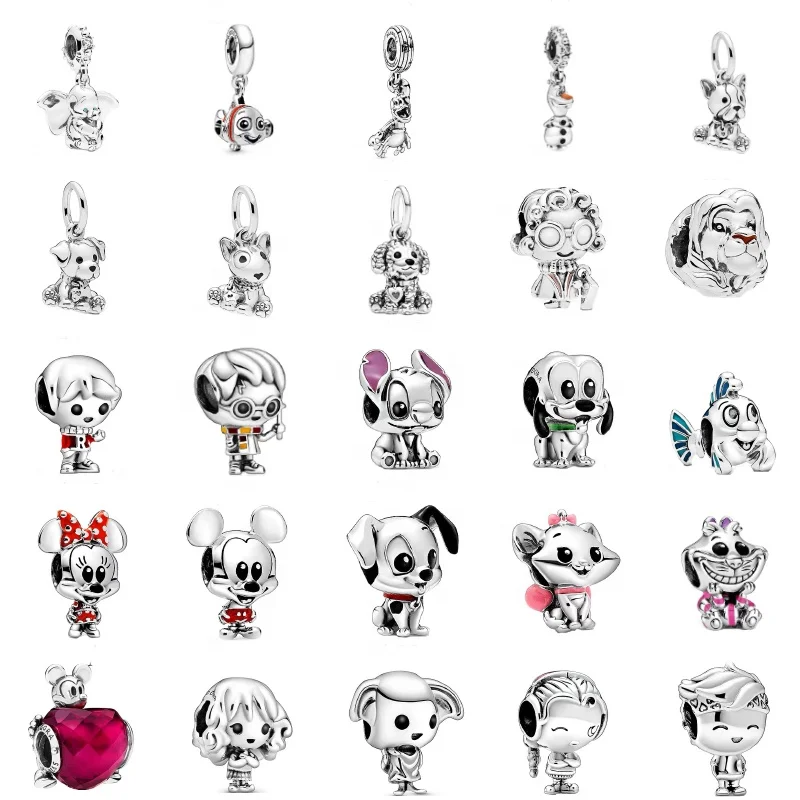 

2021 Disney Mickey Minnie Charm S925 Sterling Silver Pandoraer Silver Animal DIY Beads, S925 silver