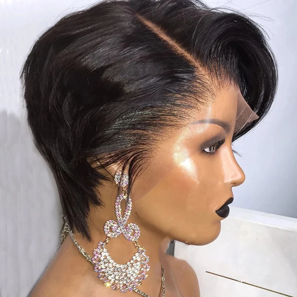 

Short Bob Pixie Cut Wig Straight Human Hair Wigs HD Transparent Lace Wigs For Black Women Pre Pluck Hair Lace, Accept customer color chart