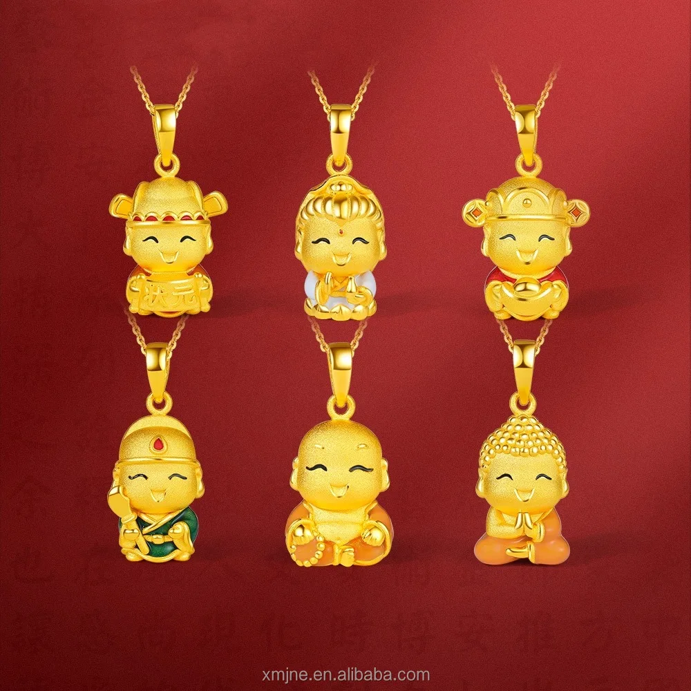 

Vietnam Shajin Meng Buddha Enamel Ingot Wealth Pendant Necklace Brass Gold Plated Q Version Guanyin Pendant For Men And Women Gi