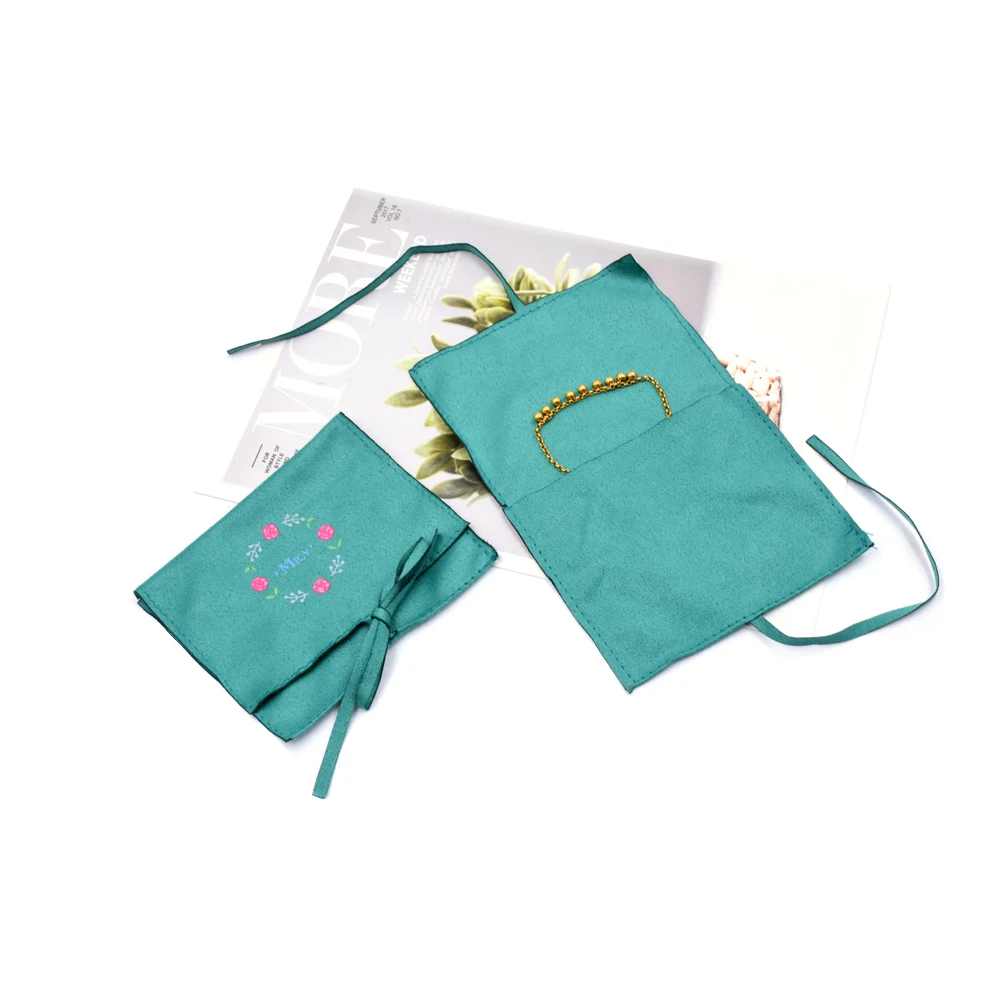 

Luxury Silk Screen Printed Portable Small Earring Velvet Pouch Jewellery Gift Packing Bag with Ribbon