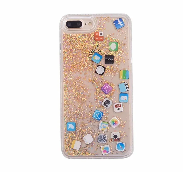 

Anti-Knock Dynamic Quicksand Case For iPhone 12 mini 11 Pro X XR XS MAX SE App Icon Glitter Hard Cover For iPhone 8 7 6 6s Plus, As picture shows
