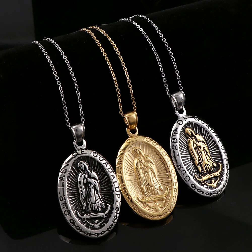 

14K 18k Gold Plated Catholic Religious Oval Virgin Mary Madonna Blessed Jewelry 316l Stainless Steel Charm Pendant Necklace