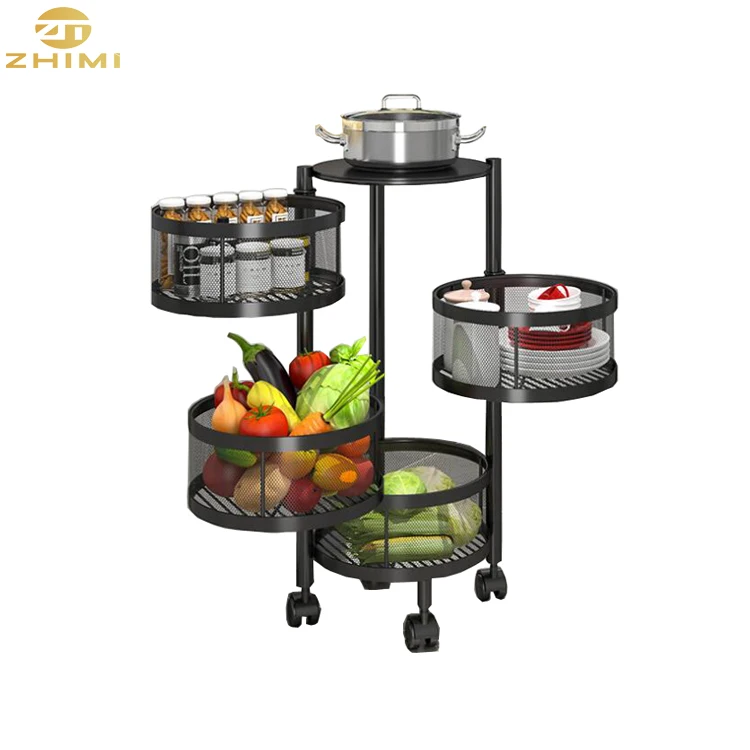 

2021 new 4-tier metal black 360-degree rotating kitchen vegetable and fruit storage basket
