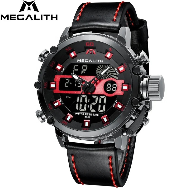 

MEGALITH custom LED electronic watch noctilucent sport digital wristwatch Calendar leather waterproof alarm WATCH FOR MAN