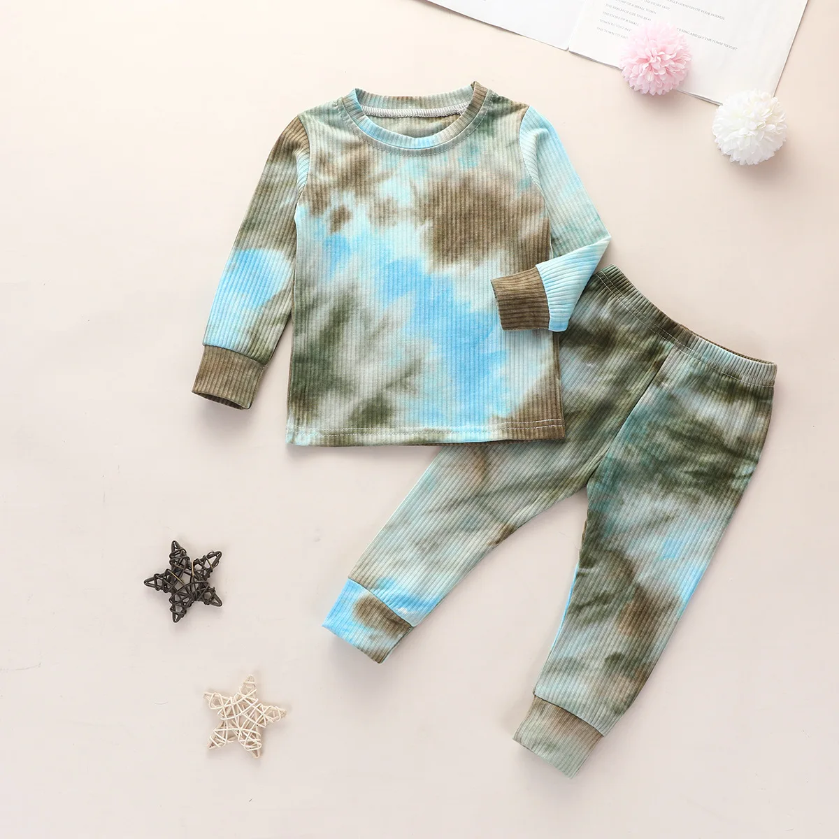 

Baby Clothes Tie-dye Ribbed Long Sleeve Tops + Long Pants 2pcs Outfit Children Boy Girl Casual Clothes Kids Clothing