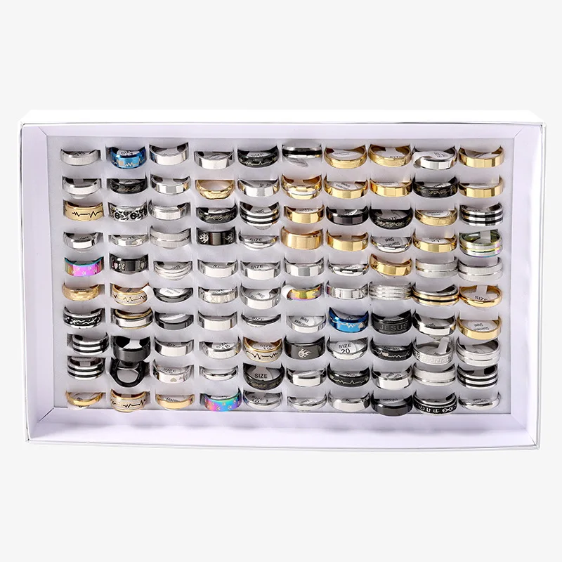 100 Pcs/box Women Ring Set Wedding Engagement Fashion Jewelry Men Mixed Bulk Lot Stainless Steel Bands or Rings