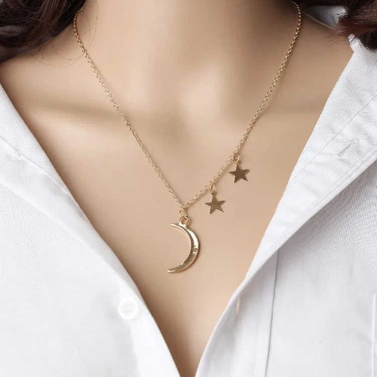 

Metal moon star combination necklace creative retro simple alloy metal clavicle chain, Picture shows