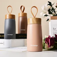 

Small Double Wall Stainless Steel Thermos Flask Vacuum Insulated Bottle with Wooden Textured Lid