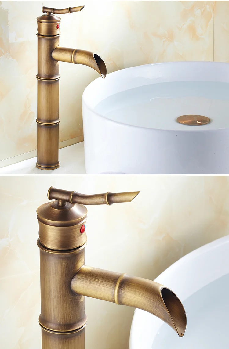 China Bathroom Cheap Ceramic Cartridge Single Hole Antique Brass Bamboo Faucet