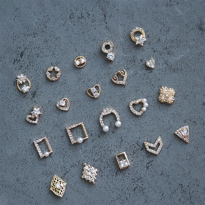 

High-Quality Nail Accessories Nail Charms Golden 3D Zinc Alloy Rhinestone For Nail Art, Gold and silver