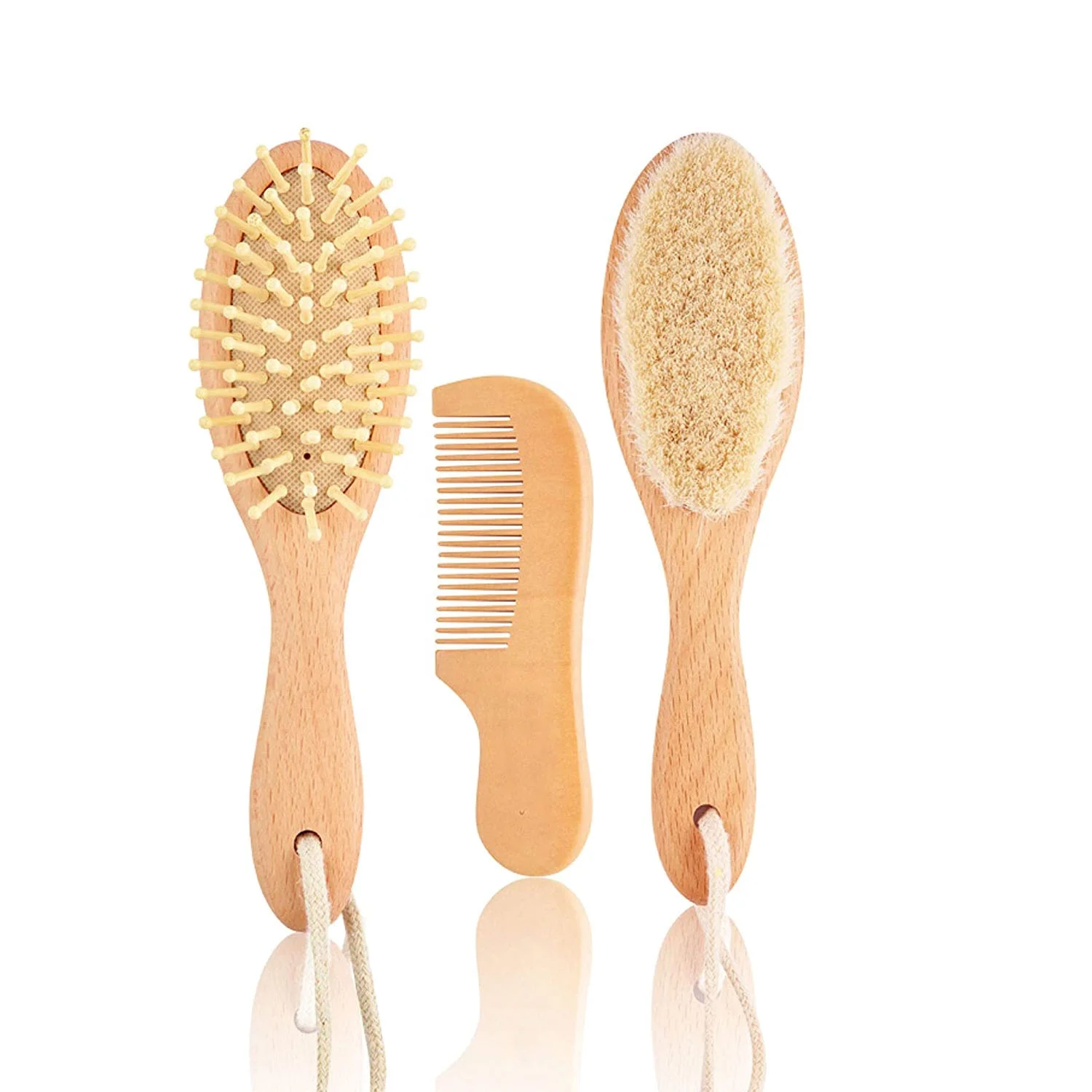 

Baby Hair Brush And Comb Set Natural Care For Newborns Wood Handle Soft Cushion Scalp