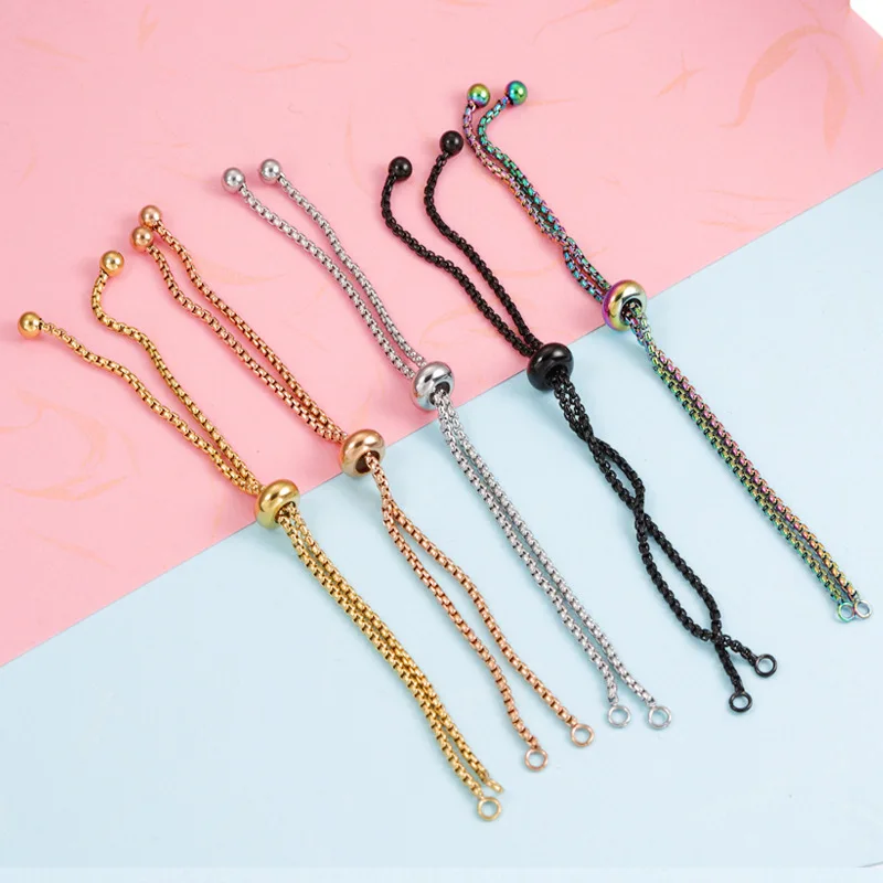 

DIY Jewelry Findings Adjustable Stainless Steel Box Chain Slider Extender Chain Bolo Bracelet