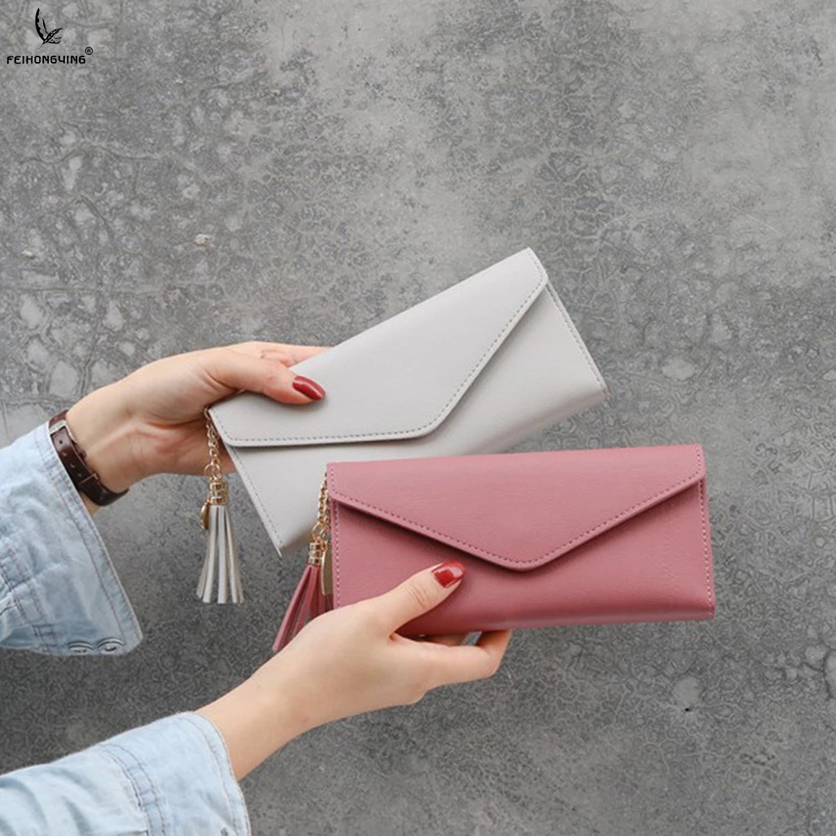 

Feihongying Wallets Pu Leather Woman Long Vegan Leather Wallet Hand Bags Ladies