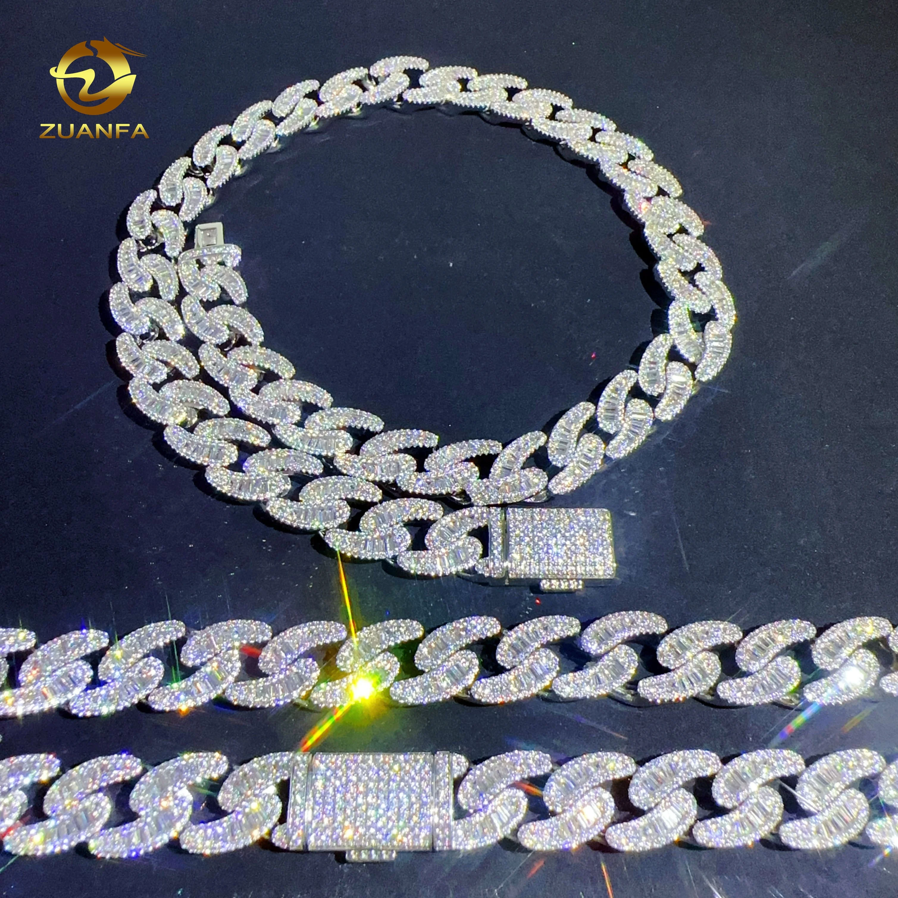 

15mm Men Women Hip Hop BAGUETTE AAAAA+ Cubic Zirconia Cuban Link Chain Iced Out SET diamond necklace CZ hip hop jewelry