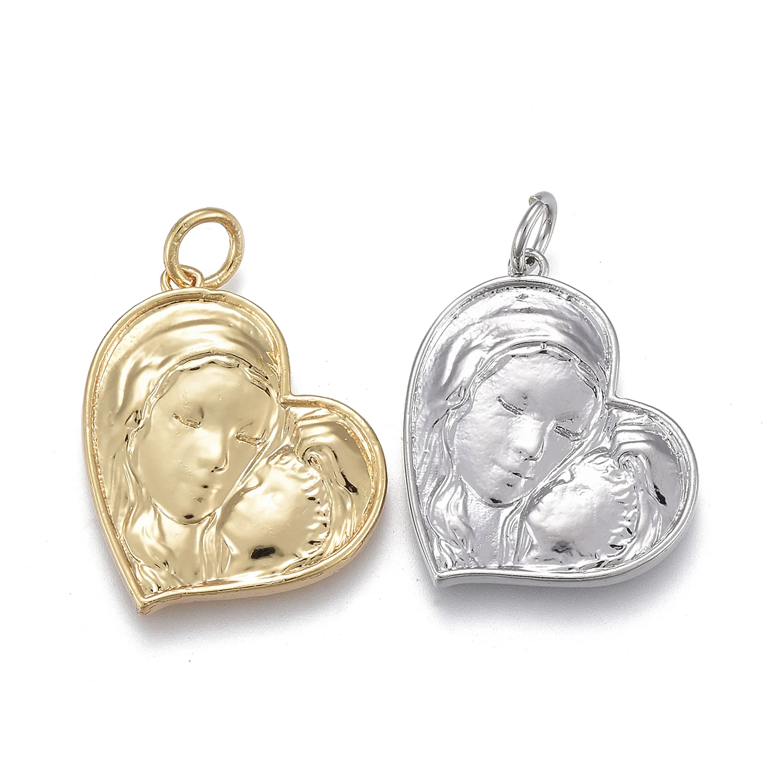 

Pandahall Heart with Mother and Son Brass Pendants, Real 18k gold plated