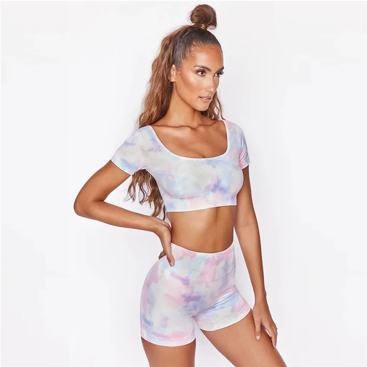 

Digital Print Tank Top and Shorts Suit Beauty Back Fitness Yoga Suit for Woman