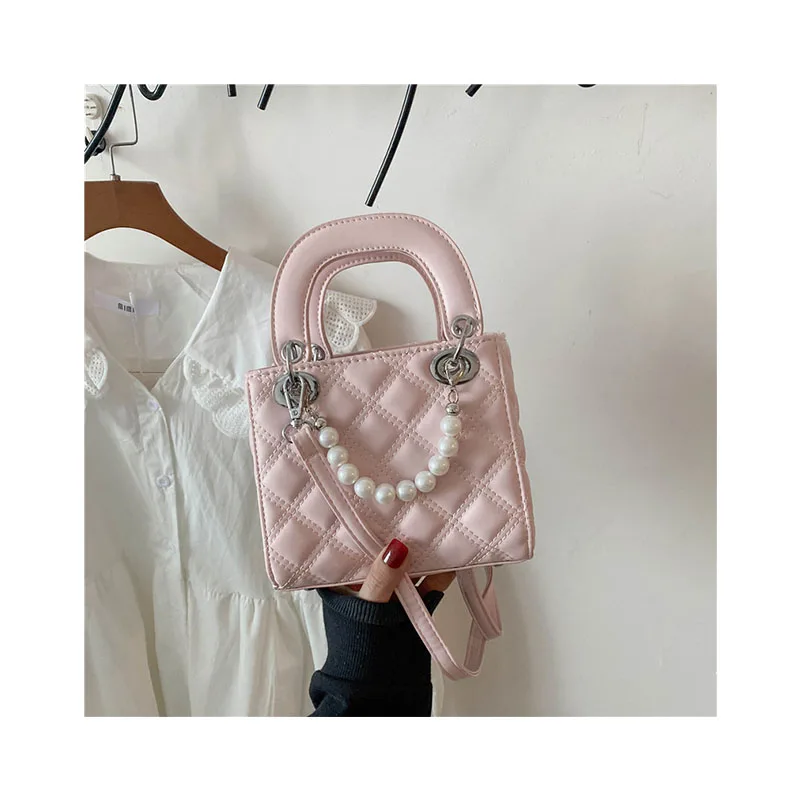 

Women Portable Small Square Bag Luxury Pearl Handbag Thin Shoulder Strap Bolsa Mujer New Designer Diamond Lattice Crossbody Sacs