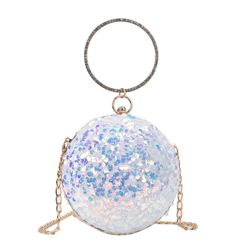 

Hot Selling Fashion Glitter Sequins Women Handbag Round Ball Mini Crossbody Evening Clutch Lady Shoulder Bag Girls Purses, White,purple,blue,black