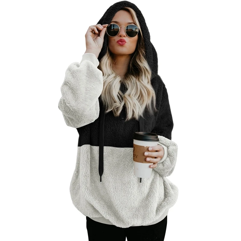 

Fashion Winter Women Hoodie Color block Furry comfy Pullover Women Hoodie, Customized color